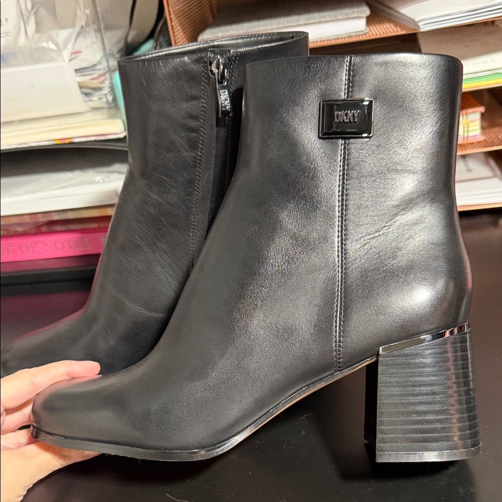 DKNY Black Heeled Boots with Logo Accent